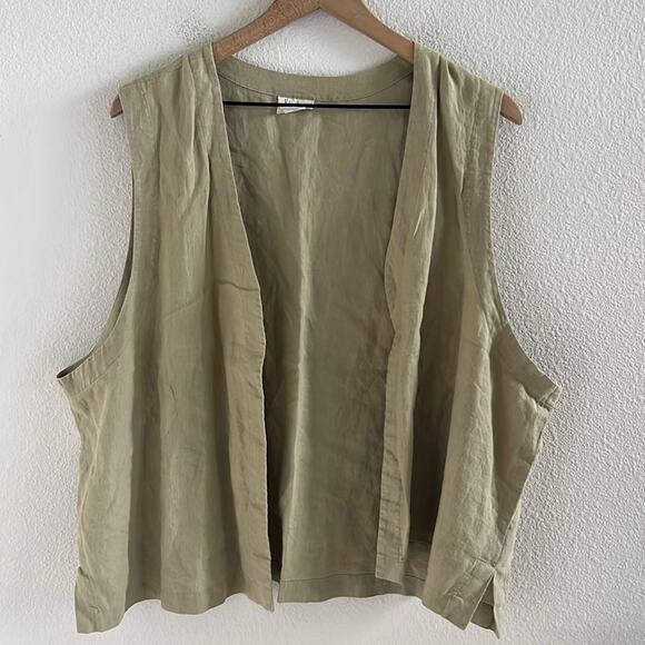 Neiman Marcus 100% Linen Open Front Vest Neutral Natural Medium - Picture 1 of 5